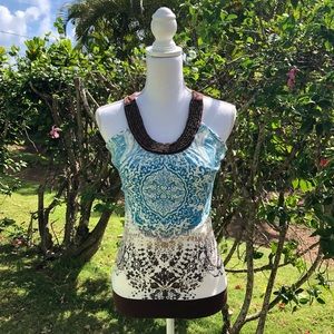 Almost Famous Blouse with Beaded Neckline